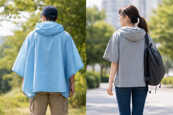 冷感ポンチョのサイズ比較（全身を覆う大型タイプと日常向けコンパクトタイプ）