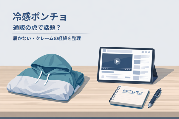 冷感ポンチョは通販の虎で話題？届かない・クレームの経緯を整理した解説記事のアイキャッチ画像